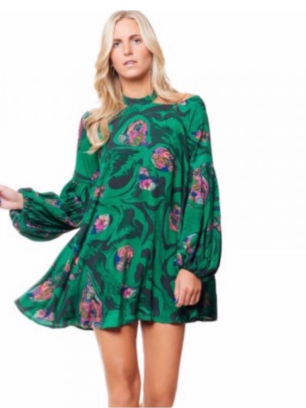 Free People drift away Green and Pink Mini Dress